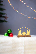 Load image into Gallery viewer, Small Brass Nativity Scene with Mango Wood Stand