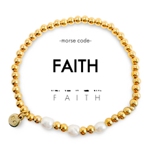Load image into Gallery viewer, Morse Code Pearl & Gold Waterproof Beaded Bracelet | FAITH