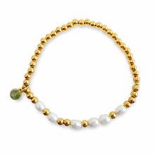 Load image into Gallery viewer, Morse Code Pearl & Gold Beaded Bracelet - STRENGTH