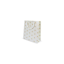 Load image into Gallery viewer, White & Gold Printed Gift Paper Carry Bag -Small (9 * 8 * 3Inches) (Pack of 5) (Royal Flower)