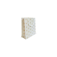 Load image into Gallery viewer, White & Gold Printed Gift Paper Carry Bag -Small (9 * 8 * 3Inches) (Pack of 5) (Royal Flower)