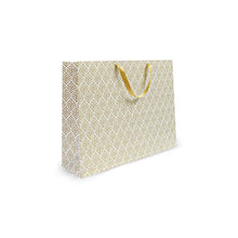 Load image into Gallery viewer, Satin Ribbon Handle White & Gold Printed Gift Paper Large Carry Bags - Big (13 * 17 * 4 Inches) (Pack of 5) (Lilac Leaf)