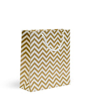 Load image into Gallery viewer, White & Gold Printed Gift Paper Carry Bag -Small (9 * 8 * 3Inches) (Pack of 5) (Zig Zag)