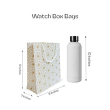 Load image into Gallery viewer, White & Gold Printed Gift Paper Carry Bag -Small (9 * 8 * 3Inches) (Pack of 5) (Royal Flower)