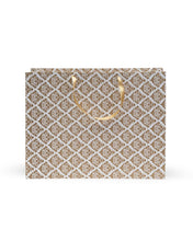 Load image into Gallery viewer, Satin Ribbon Handle White & Gold Printed Gift Paper Large Carry Bags - Big (13 * 17 * 4 Inches) (Pack of 5) (Golden Flower)