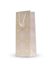 Load image into Gallery viewer, Wine Bottle White & Gold Printed Paper Carry Bag - (5 * 4 * 14 Inches) (Pack of 5) (Cream Flower)