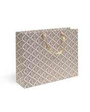 Load image into Gallery viewer, Satin Ribbon Handle White & Gold Printed Gift Paper Large Carry Bags - Big (13 * 17 * 4 Inches) (Pack of 5) (Golden Flower)
