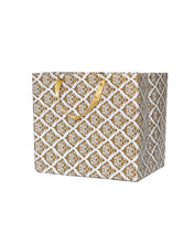 Load image into Gallery viewer, Cake-Box-Size White & Gold Printed Paper Carry Bag - (11 * 10 * 8 Inches) (Pack of 5) (Golden Flower Satin)