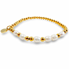 Load image into Gallery viewer, Morse Code Pearl & Gold Beaded Bracelet - STRENGTH