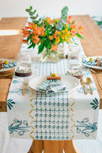 Load image into Gallery viewer, Table Runner - Snowdrop - Midnight Green, Sky Blue & Mustard