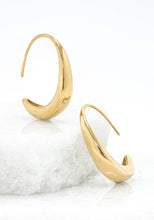 Load image into Gallery viewer, Crescent Moon Thread Drop Earrings in gold- 14K Gold Plated Huggie Hoop Earrings
