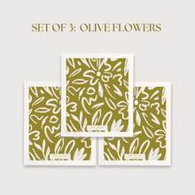 Load image into Gallery viewer, Set of 3 Swedish Dishcloth: Earthy Florals Olive

