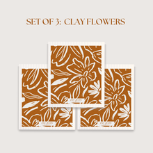Load image into Gallery viewer, Set of 3 Swedish Dishcloth: Earthy Florals Clay
