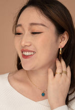 Load image into Gallery viewer, Crescent Moon Thread Drop Earrings in gold- 14K Gold Plated Huggie Hoop Earrings
